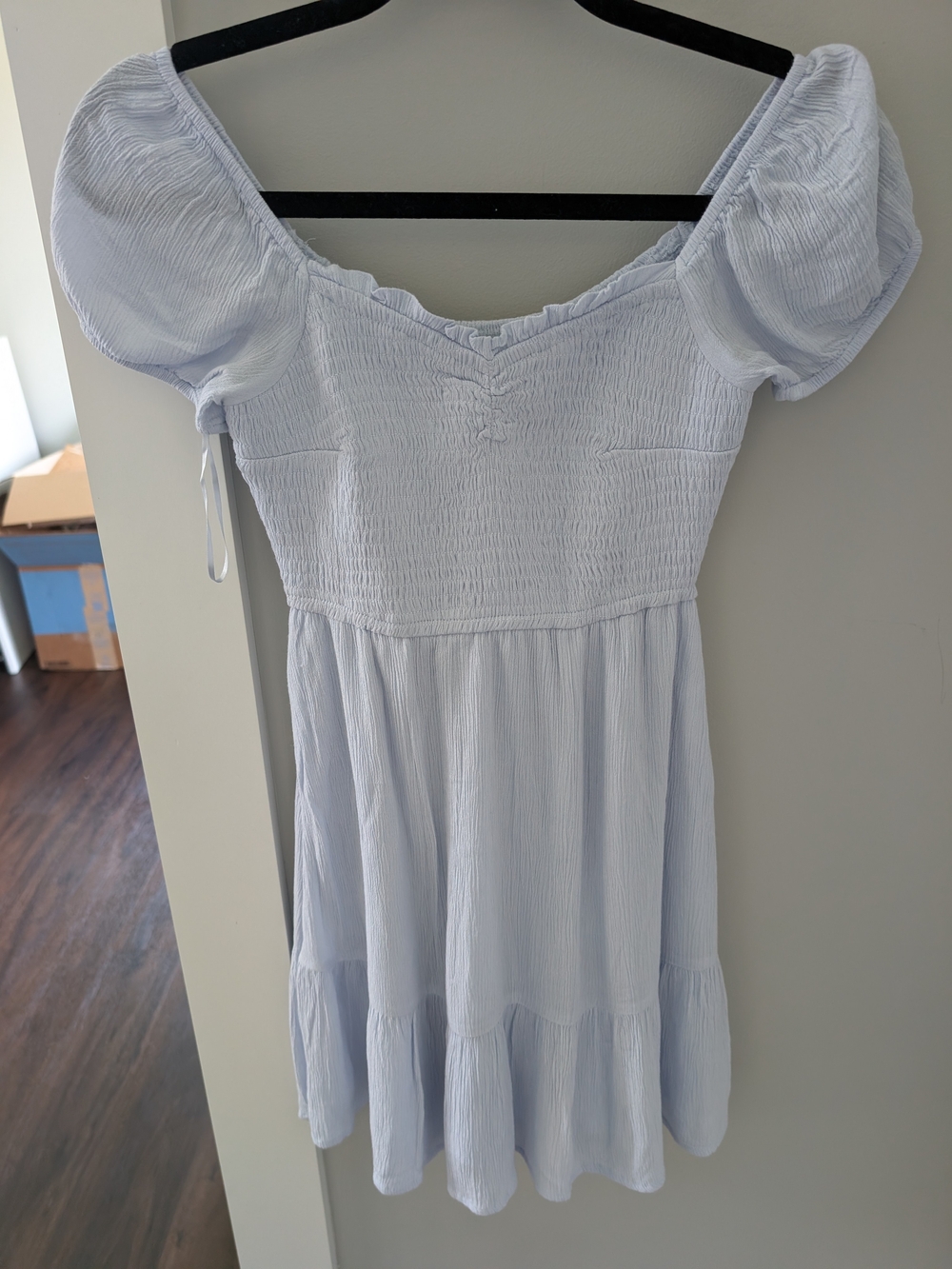 Hollister Light Blue Puff Sleeve Smocked Mini Dress